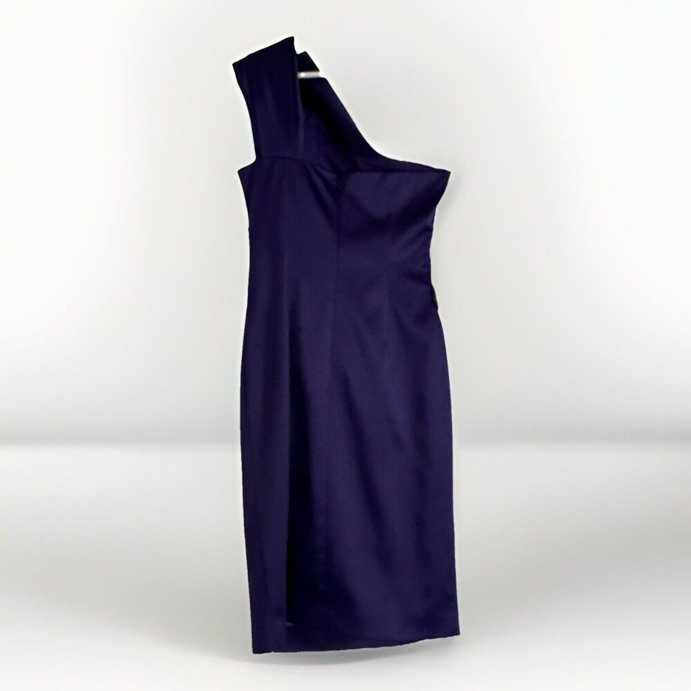 Eliza J Stretch Satin One Shoulder Cocktail Formal Dress Purple Sz 2 Embellish - Picture 5 of 16